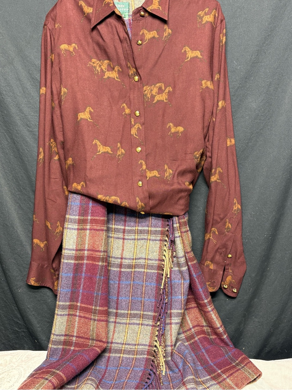 Vintage Lauren Ralph Lauren Lambswool Skirt  Sz16 Horse Blouse Lrg Set